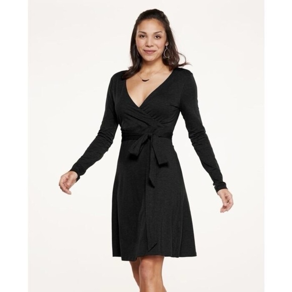 Toad & Co Cue Faux Wrap Dress | Gray Long Sleeve Tie Waist Pockets V Neck | XS - Picture 1 of 10